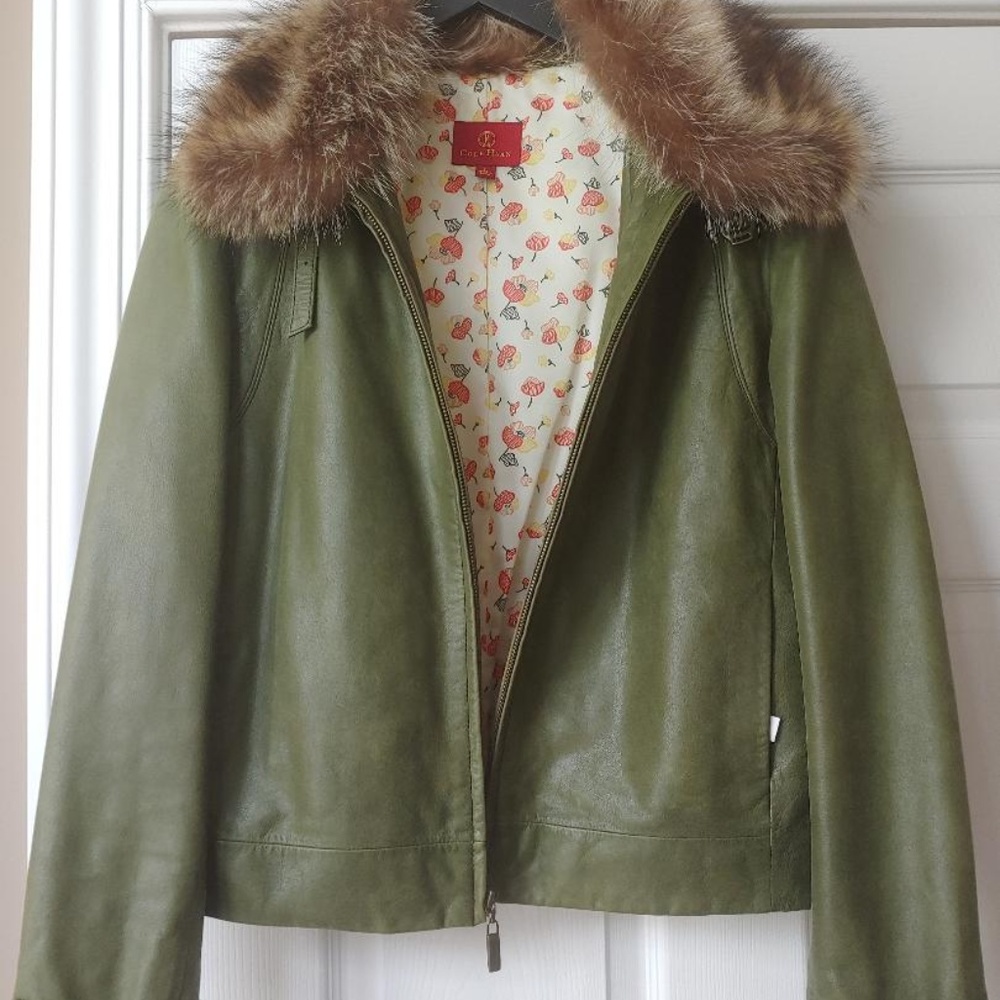Fur trimmedleather  jacket
